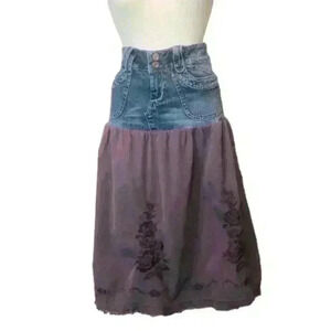 Candies Vintage Y2K Western Boho Embroidered Denim Corduroy skirt Junior size 5